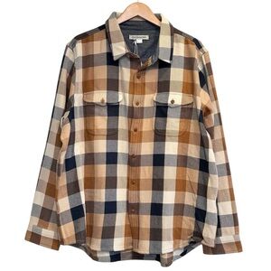 Outerknown Blanket Shirt Jacket Button Down Brown Blue Cream NWT Pockets XXL